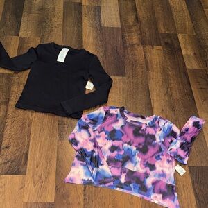 NWT 2 Girls Long Sleeve Active Old Navy Tops-seamless black, cloud motion multi